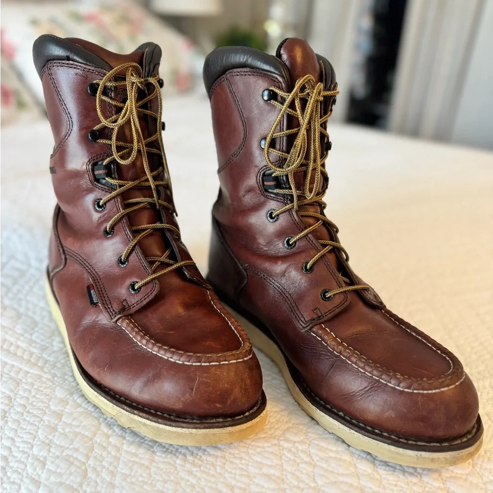 Red Wing Leather Boots #411 8-inch Waterproof Soft Toe Size 12 E2 Slip Resistant - Picture 3 of 14